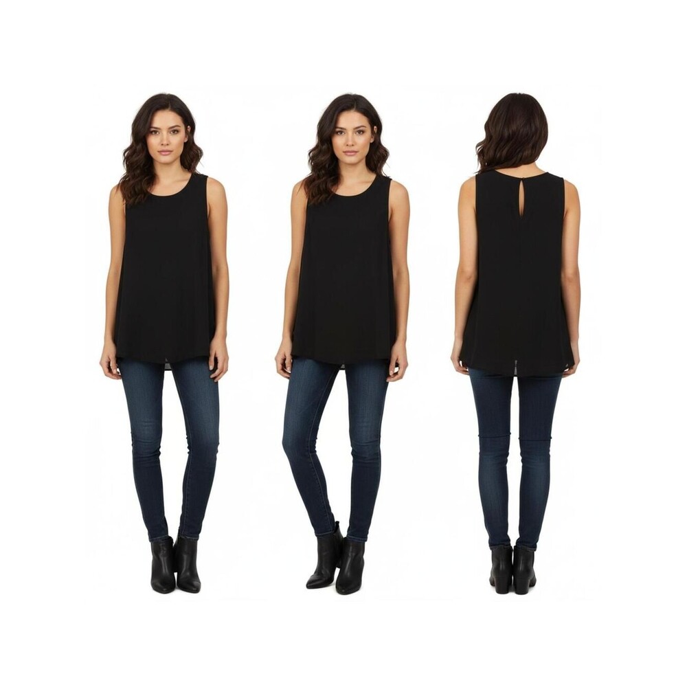 Sleeveless Blouse Keyhole Back Casual Tank Top Black XS